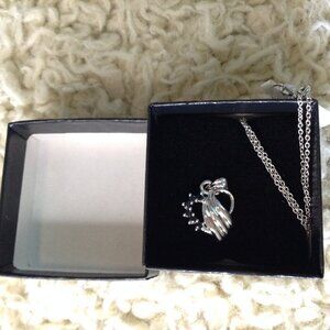 NWT Real Sapphire Heart Sterling Necklace, 18" Chain, Deep Blue/Black; Classic